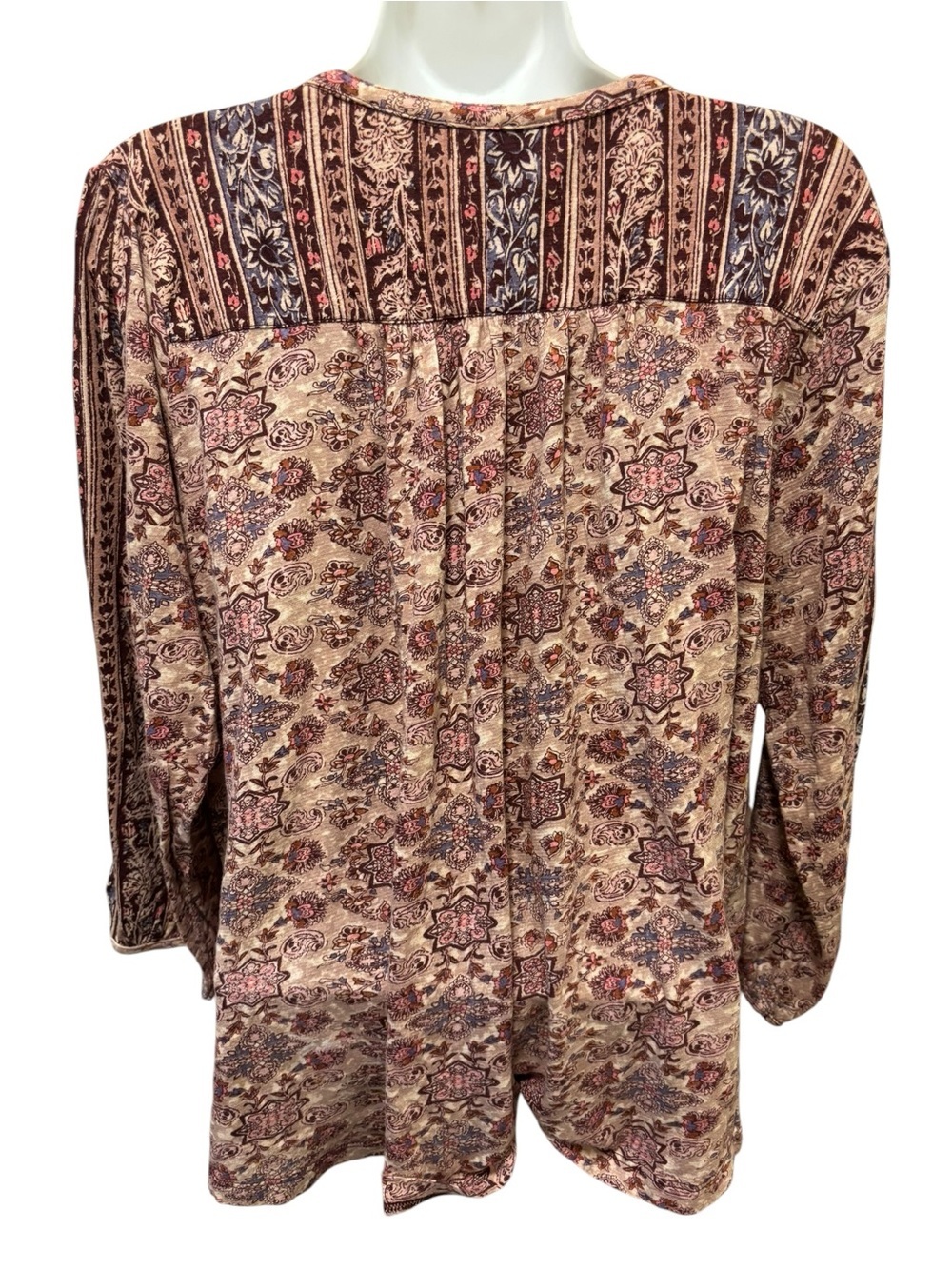 Lucky Brand Women’s Boho Peasant Top Burgundy Sz 2X Tassel Neckline Floral Print - Picture 4 of 5